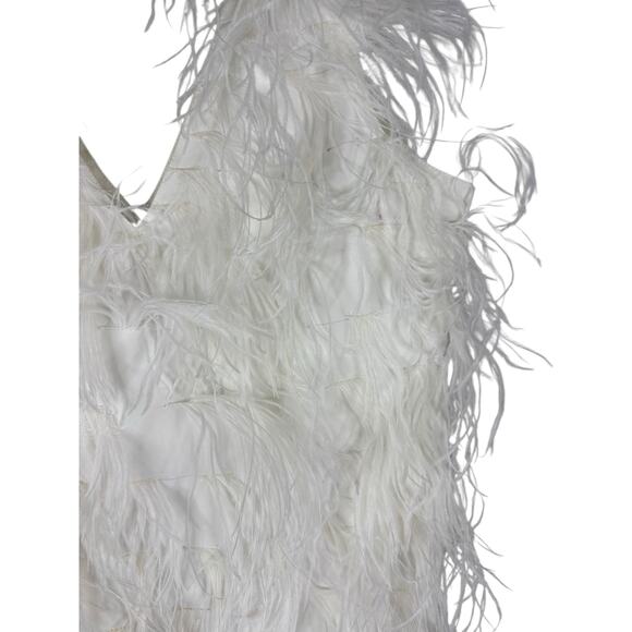 Lamarque Alena Feather Mini Dress V Neck Party Bridal Statement Elegant White M - Picture 8 of 16